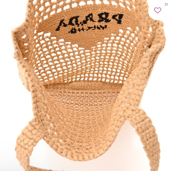 New Prada Crochet Triangle Embroidered Raffia Tote Bag - Picture 5 of 16